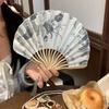 Woman Men Silk Flower Folding Fan Portable Retro Shell Fan Hand Fold Fan  Living Room Cabinet Decor