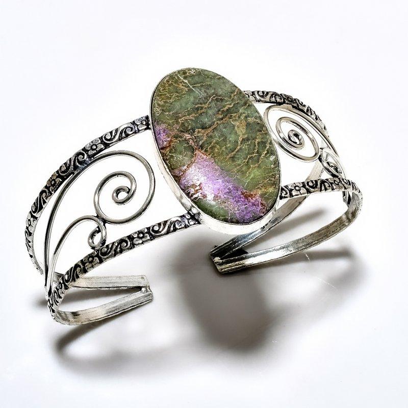 

Пурпуритовый драгоценный камень 925 посеребренный ювелирный браслет ручной работы-манжета