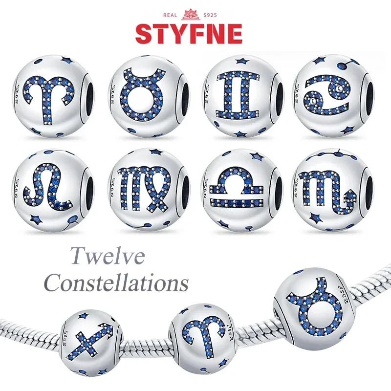 Authentic Copper Twelve Zodiac Sign Set Cartoon Taurus Gemini Star Shape Heart Pendant Bead Charms Compatible With Bracelets Diy Birthday Women Gift