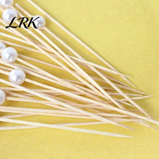 Food-safe Disposable Picks 100PCS Fruit Tags, Pearl Decor Bamboo Sticks, Sharp Tip Tags Luxury Style Skewers, for Cocktails Dessert Cakes Afternoon