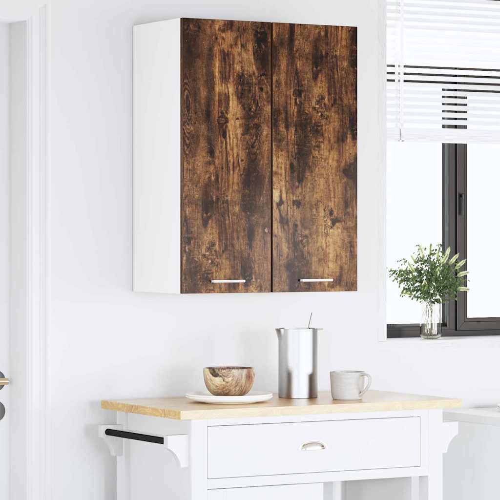 Wall Mounted Cabinet with Door Smoked Oak and White 30 X 31 X 80 Cm