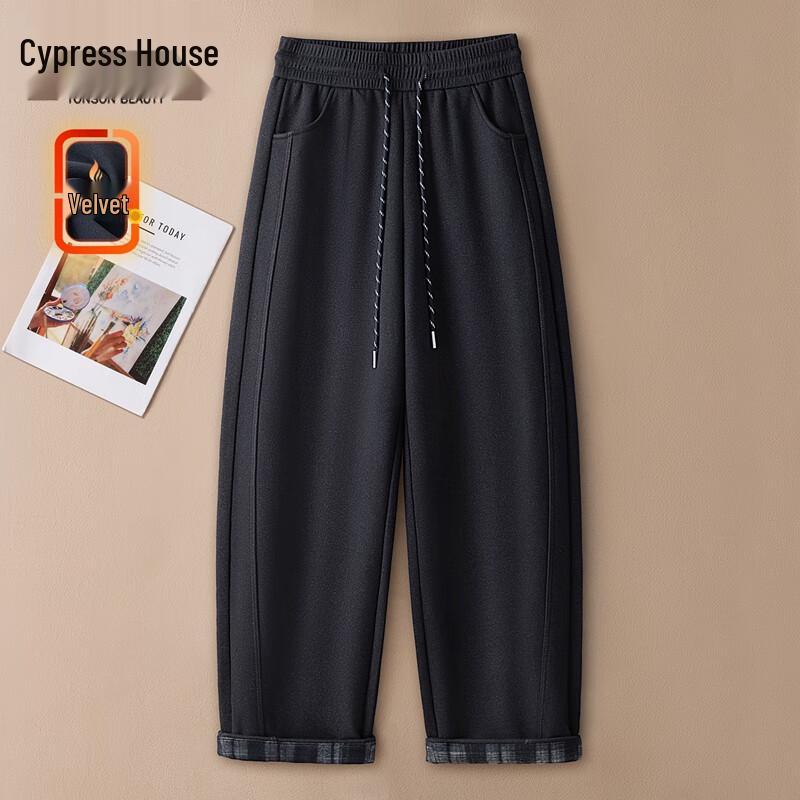 

Women s Fleece-Lined Elastic Waist Wide-Leg Casual Pants M