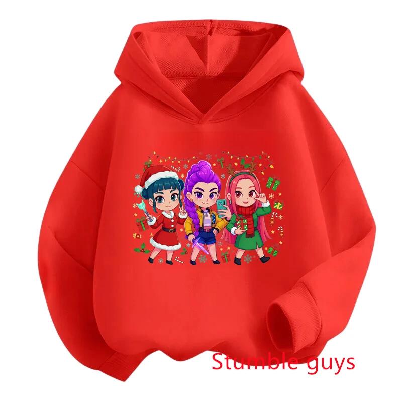 K-pop Demon Hunter Girl Kids Sweatshirt Autumn/Winter Christmas Soft and Warm Santa Claus Print Comfortable Pullover