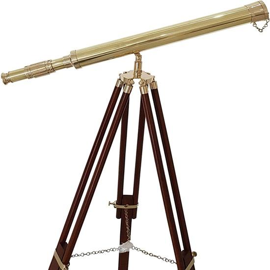 139.7 cm Nautical Hand Made Brass Telescope WIth Wooden Adjustablle Tripod Stand In Shinny Brass FInish Decorative Item