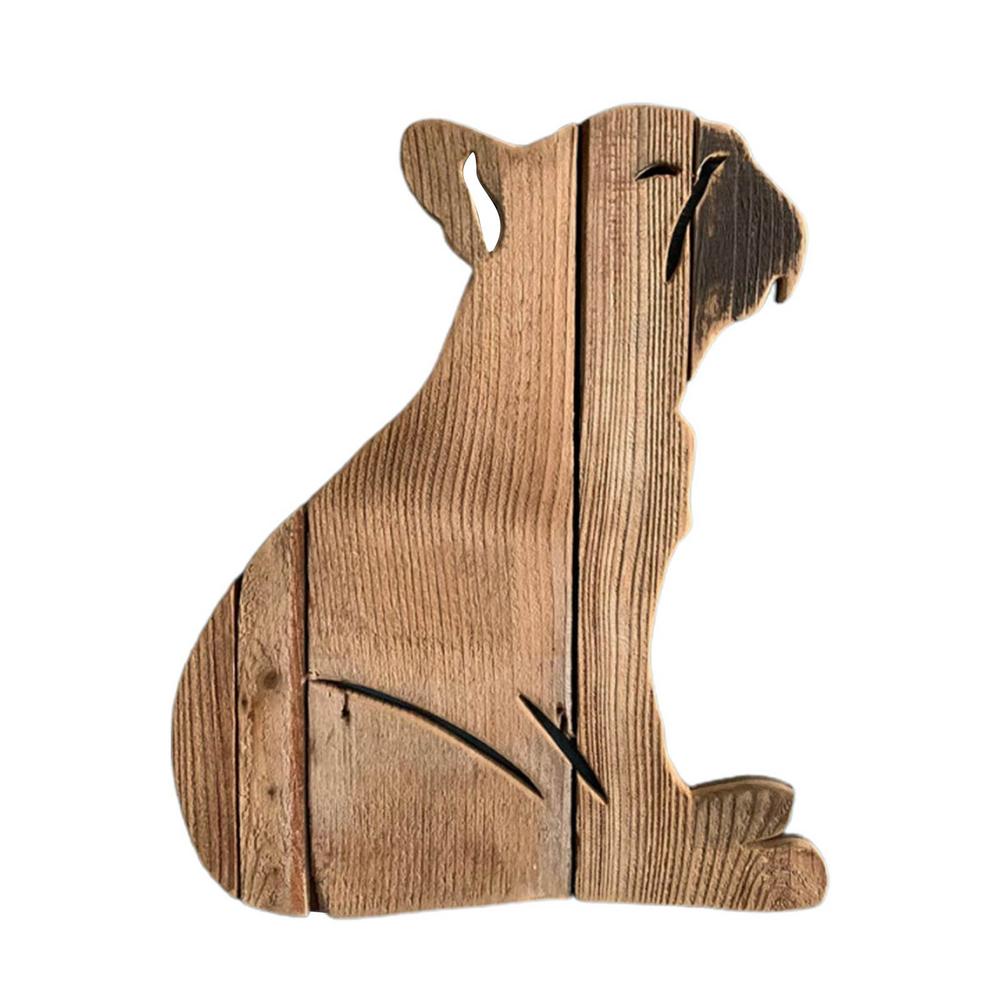 New Wood Carving French Bulldog Rustic Home Wall Hanging Decor Wooden Art Animal Dog Statue Wall Art Corgi Sculpture Ornament