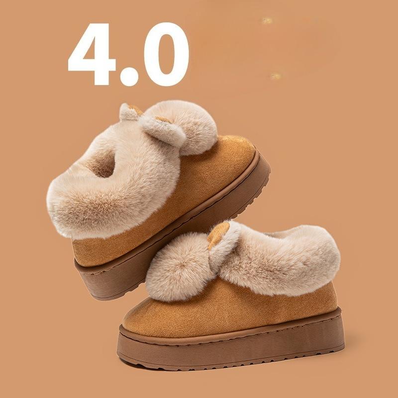Winter Plush Slippers for Women  Thick Sole House Shoes Cozy Faux Rabbit Fur Indoor Slides with Closed Back