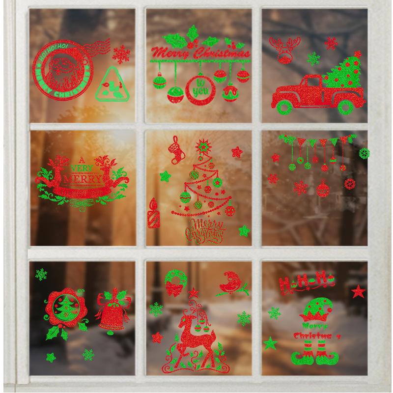 Neue weihnachtliche rote und grüne elektrostatische Aufkleber, Feiertagsdekorationen, Glasfensteraufkleber und Dekorationsaufkleber
