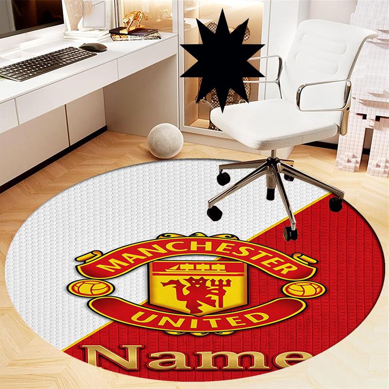 Custom Name Manchester United Printed Round Rug Carpet Chair Rug Area Rug Entryway Doormats,for Office Chair Living Room Bedroom Kitchen Room.