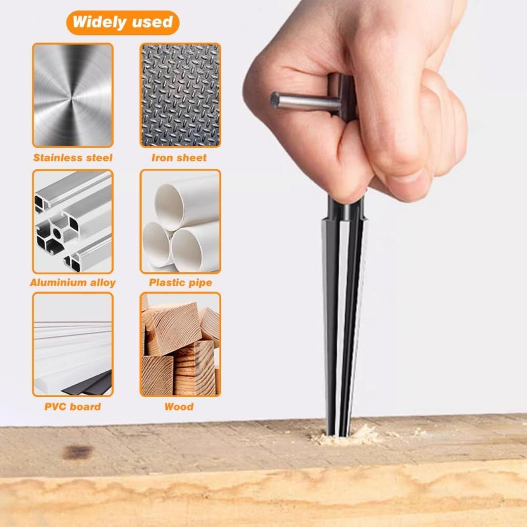 EMVANV 2Pcs Bridge Pin Hole Reamer, 3-13mm(1/8''-1/2'') & 5-16mm(½-5/8") T Handle Taper Reamer Set, 6 Fluted Chamfer Reaming Tool, Bridge Pin Hole