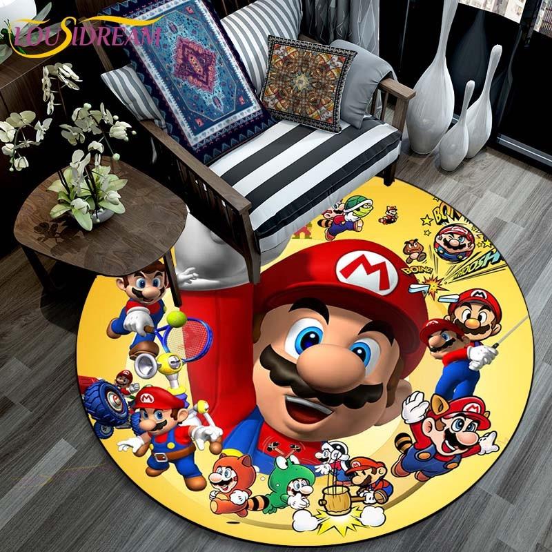 Cartoon Mario Bros Round Carpet Fashion Cartoon Pictures Printed Round Area Rugs Parlor Bedroom Floor Mat Rugs for Bedroom
