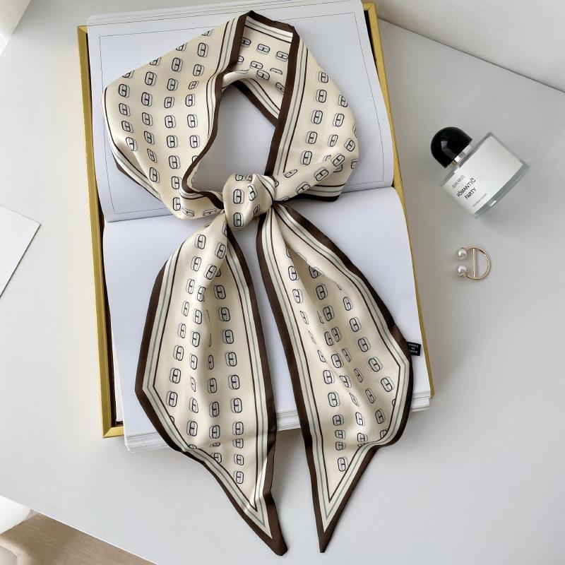 Silk scarf high-end neck new cashew flower silk scarf women's hair tie bag thin and narrow strip decorative scarf headband