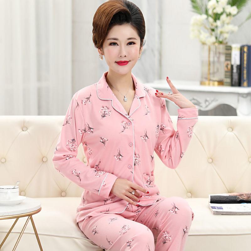 [Add fat and increase the size] Mom middle-aged and elderly pajamas women's long-sleeved elderly spring and autumn loungewear summer cardigan set
