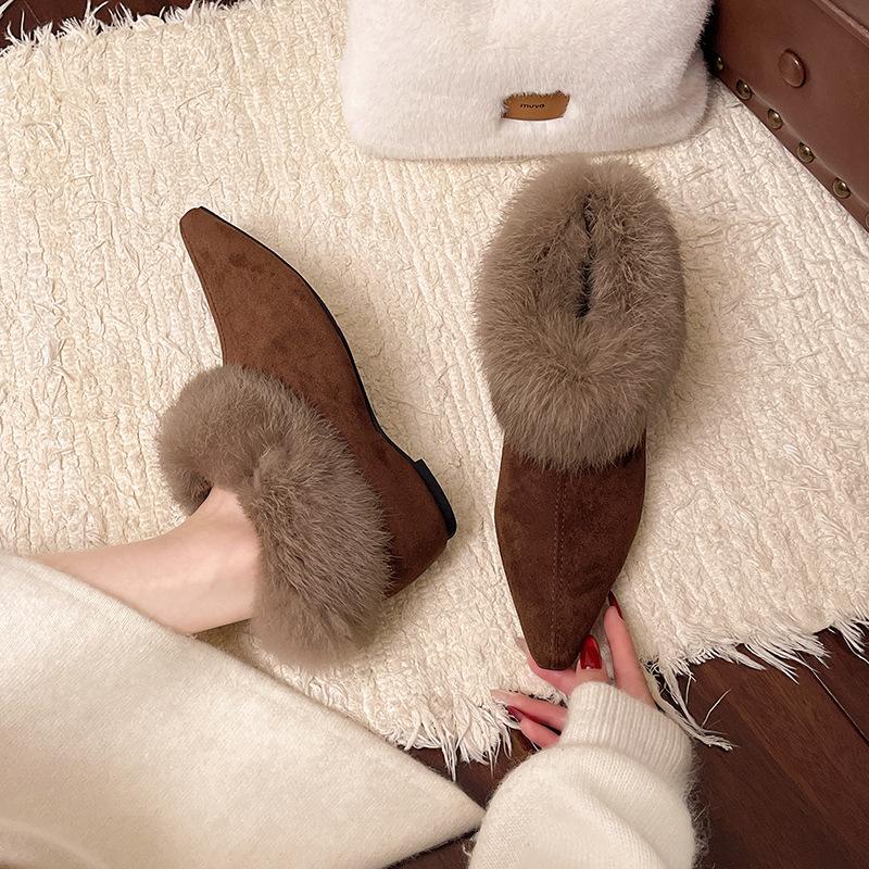 

Women s Fur Integrated Pointed Thick Bottom Heightening Winter Lightweight Padded Warm Snow Boots Non-slip Wear Casual Sneakers Cotton Boots 42 коричневий