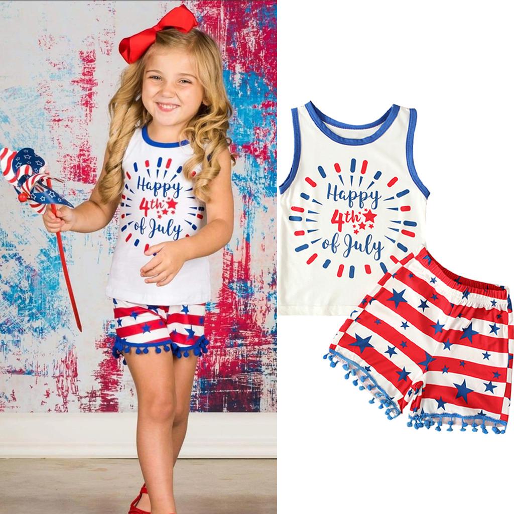 Toddler Kids Baby Boy 4th of July Shorts Outfits Sleeveless Stars Top Stripe Shorts Summer Clothes Set
