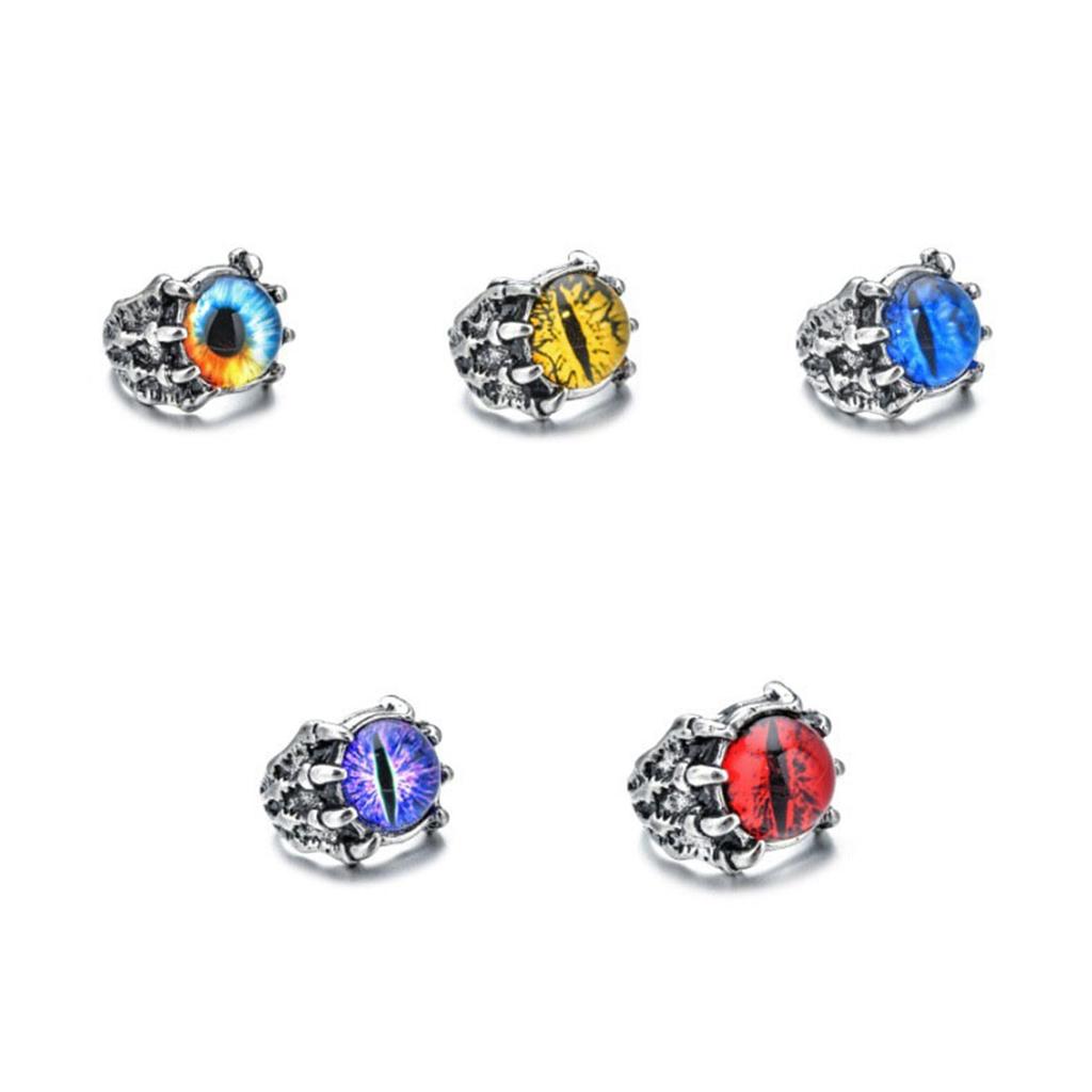 Gothic Dragon Claw Eagle Talon Ring Adjustable Open Band Evil Eye Blue Crystal Gothic Punk Jewelry for Men Women Unisex Vintage