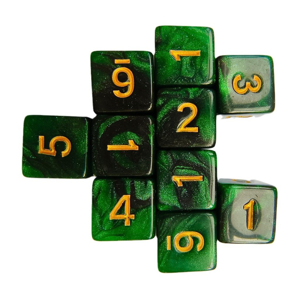 10pcs/set 6-sided Dual Color Starry Sky Digital Dice Acrylic Cthulhu Dice for COC RPG Board Game DND Dices Set