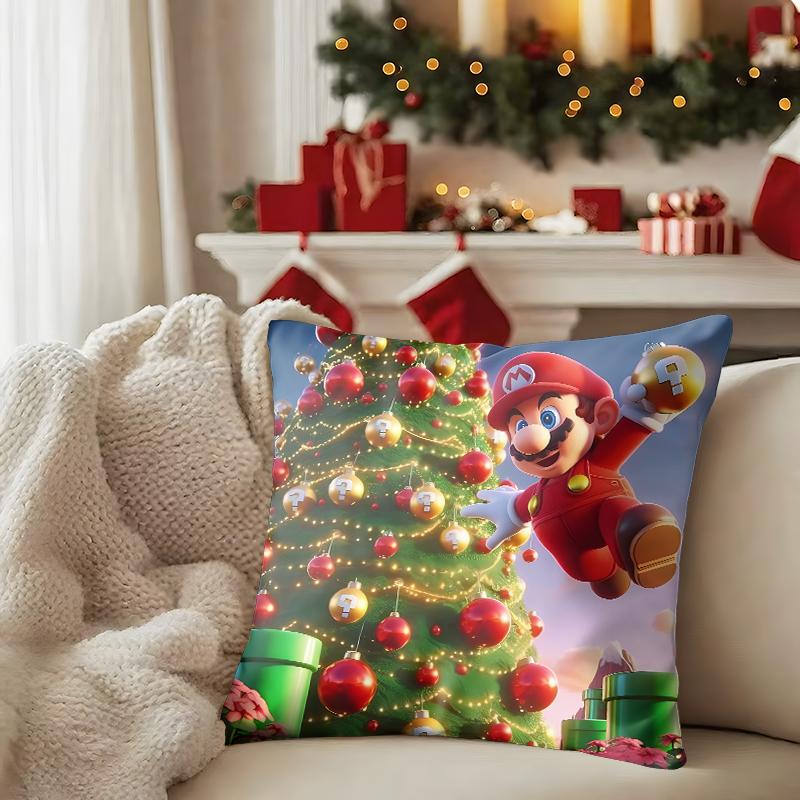 

Марио версия Рождественского карнавала!Счастливые рождественские приключения на наволочке усиливают ощущение домашней атмосферы 16x16Inch