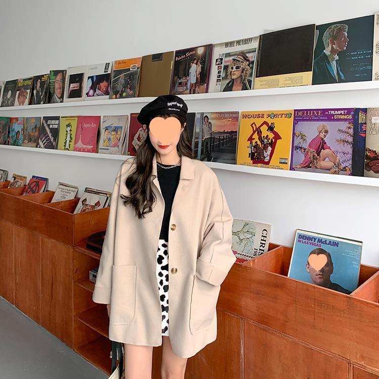 2020 Korean Style Loose Mid-Length Forest Temperament Woolen Coat for Women