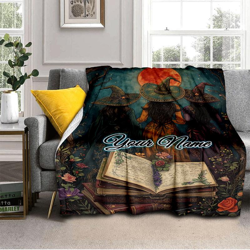 1PC Custom Name Witches moonlight. flannel blanket versatile,all-season throw suitable for the living room,bedroom,camping,travel,and gift