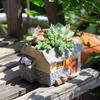 Vintage Rustic Resin Flower Pot House for Succulent Plants, Country Style Mini Garden Decor