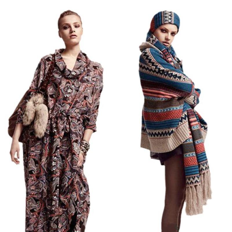 Autumn and winter street super long women bohemian fringed imitation cashmere jacquard scarf
