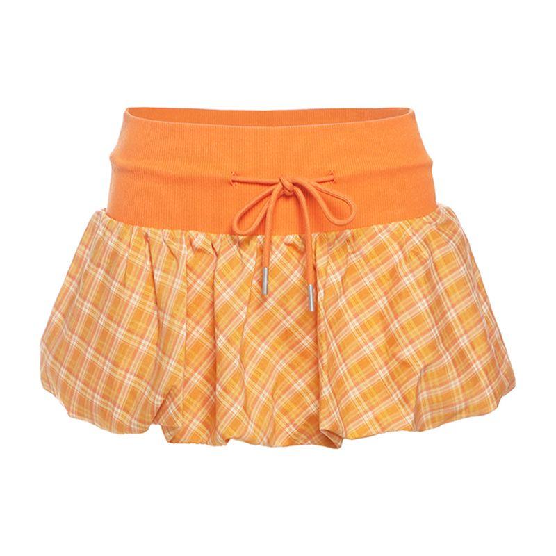 

# Sisjuly# Orange in Orange Orange Plaid Pleated Skirt High Waist Belly Covering Bud Short Skirt for Women Orange color L