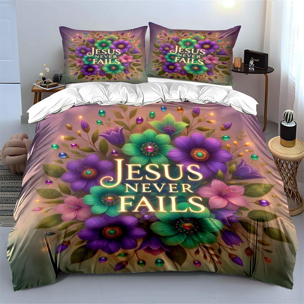 "Floral Christian Decor Set Design" kid's and adults' bedroom decor, Exquisite three-piece bedding set gift