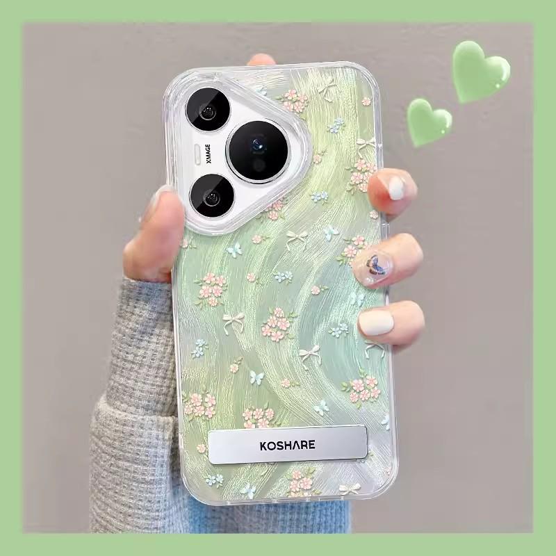 Suitable for Huawei Pura70pro Mobile Phone Case Vivox100 Smudged Floral Stand Oppo Feather Yarn Xiaomi 14/13