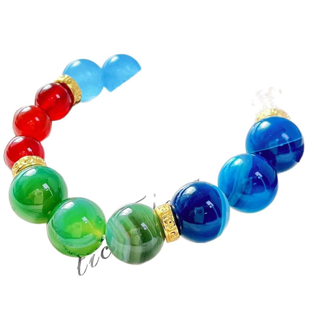 Design Sense Natural Red Chalcedony Blue Chalcedony Green Chalcedony White Crystal Design Sense Bracelet Bracelet