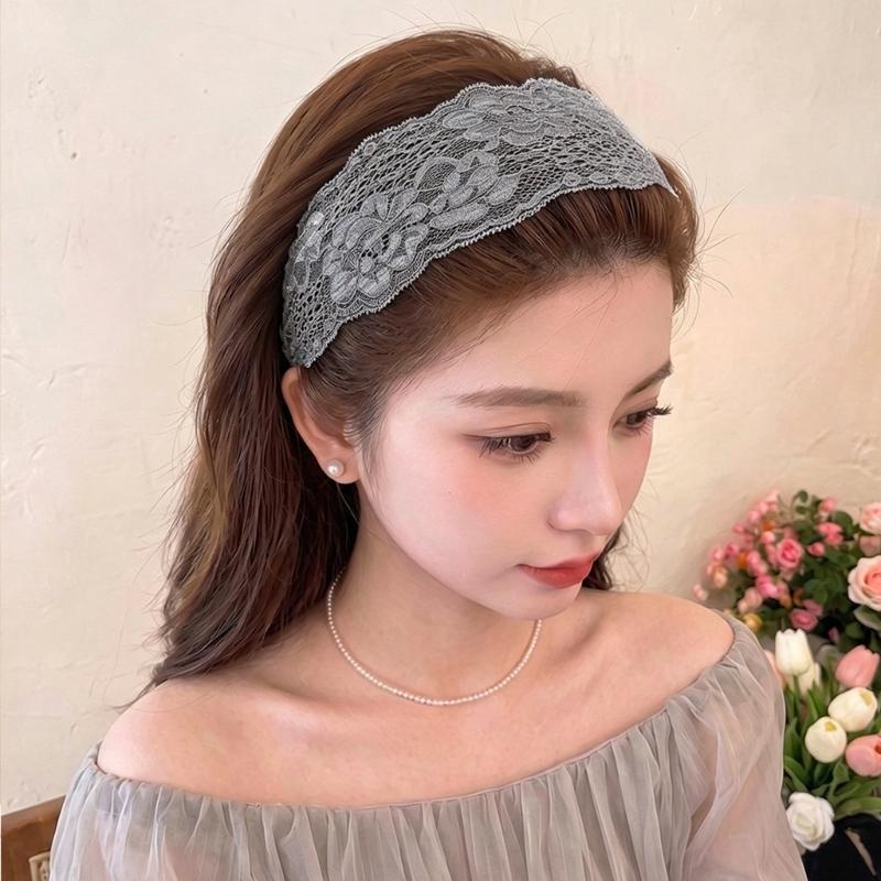 Lace Hair Band for Women, Wide Flower Headband, Elastic Hairwrap for Daily Grooming, Makeup Prep, Casual Wear, and Daily Styling