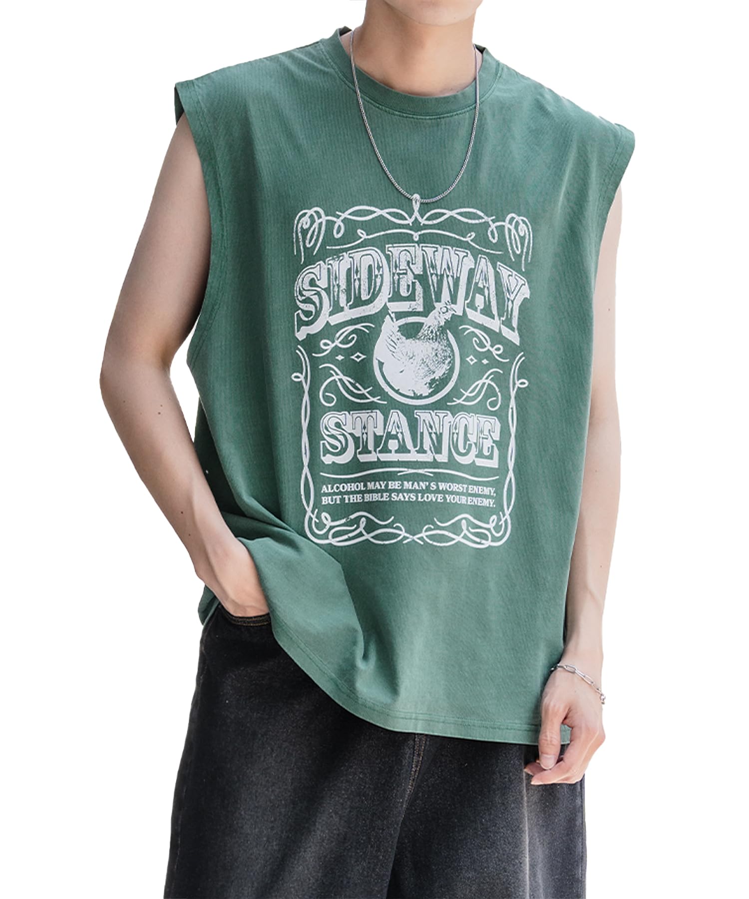 

IMPROMES Casual SIDEWAYSTANCE Label Pigment Sleeveless T-Shirt, Men s, Green