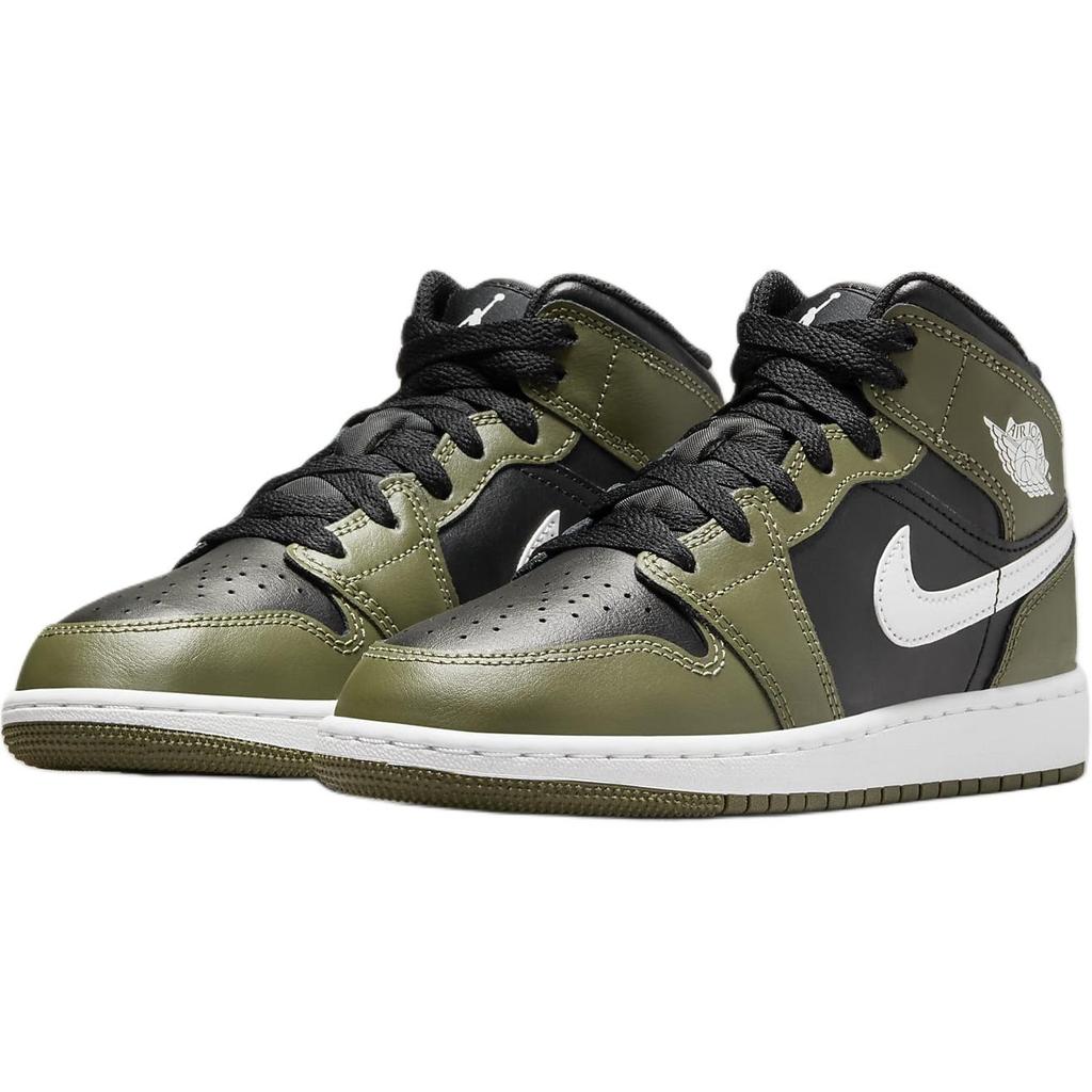 (GS) Air Jordan 1 Mid 'Black White Olive' Kids' DQ8423-092