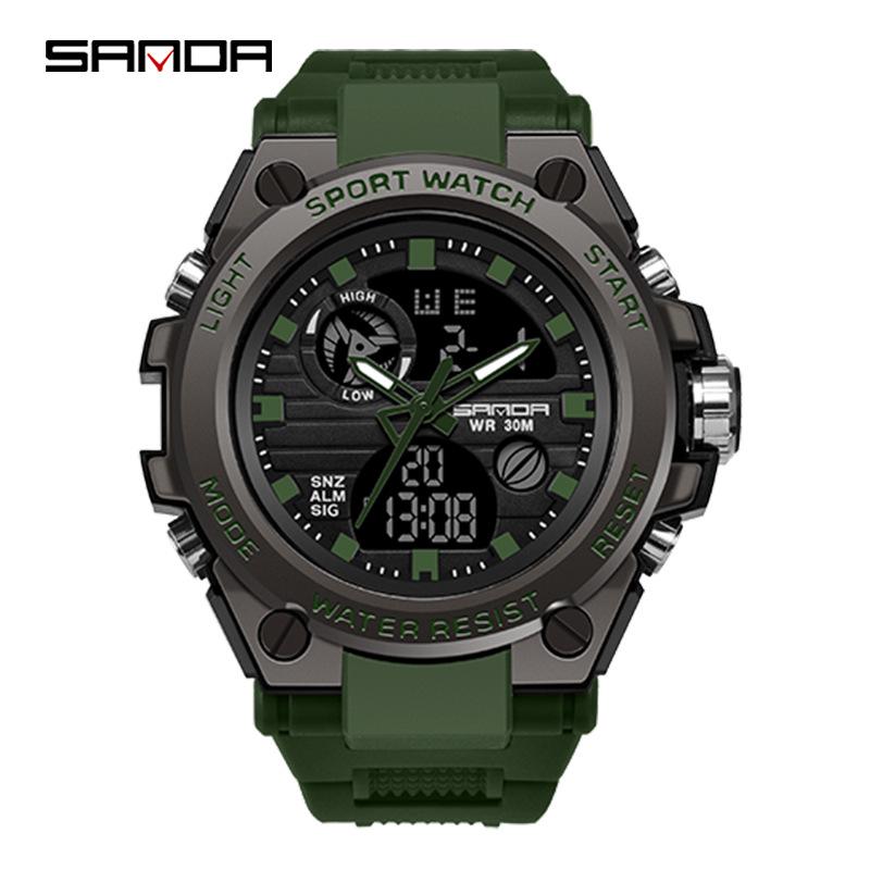 Sanda Men's Multifunctional Dual Display Waterproof Sports Watch with Luminous & Alarm Features