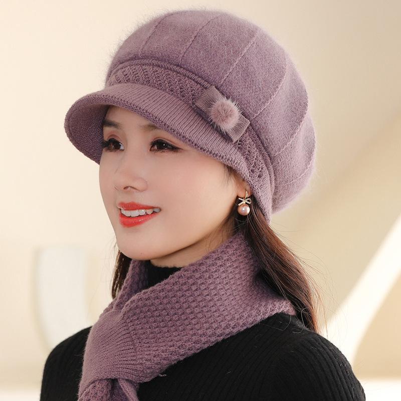 Women's Autumn/Winter Rabbit Fur Knitted Duckbill Hat for Middle-aged and Elderly