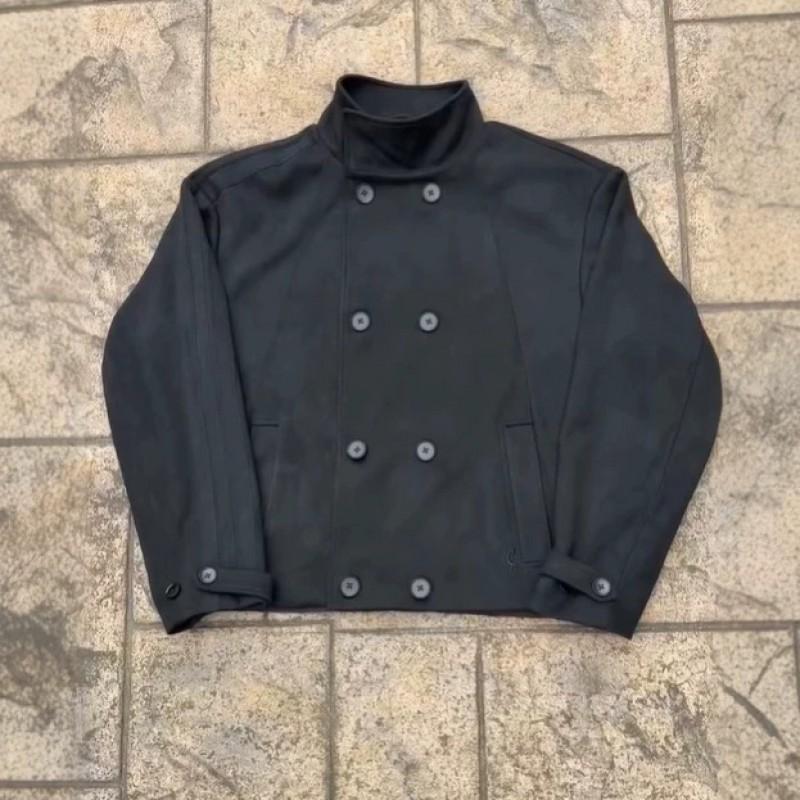 Felpa invernale da uomo con colletto alto in stile vintage, corta, vestibilità larga, doppiopetto