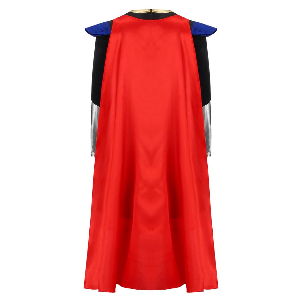 Jungen Ritterkostüm Metallischer Glanz Patchwork-Oberteil Hinten Unsichtbarer Reißverschluss Langarm Abnehmbarer Umhang Cosplay Outfit