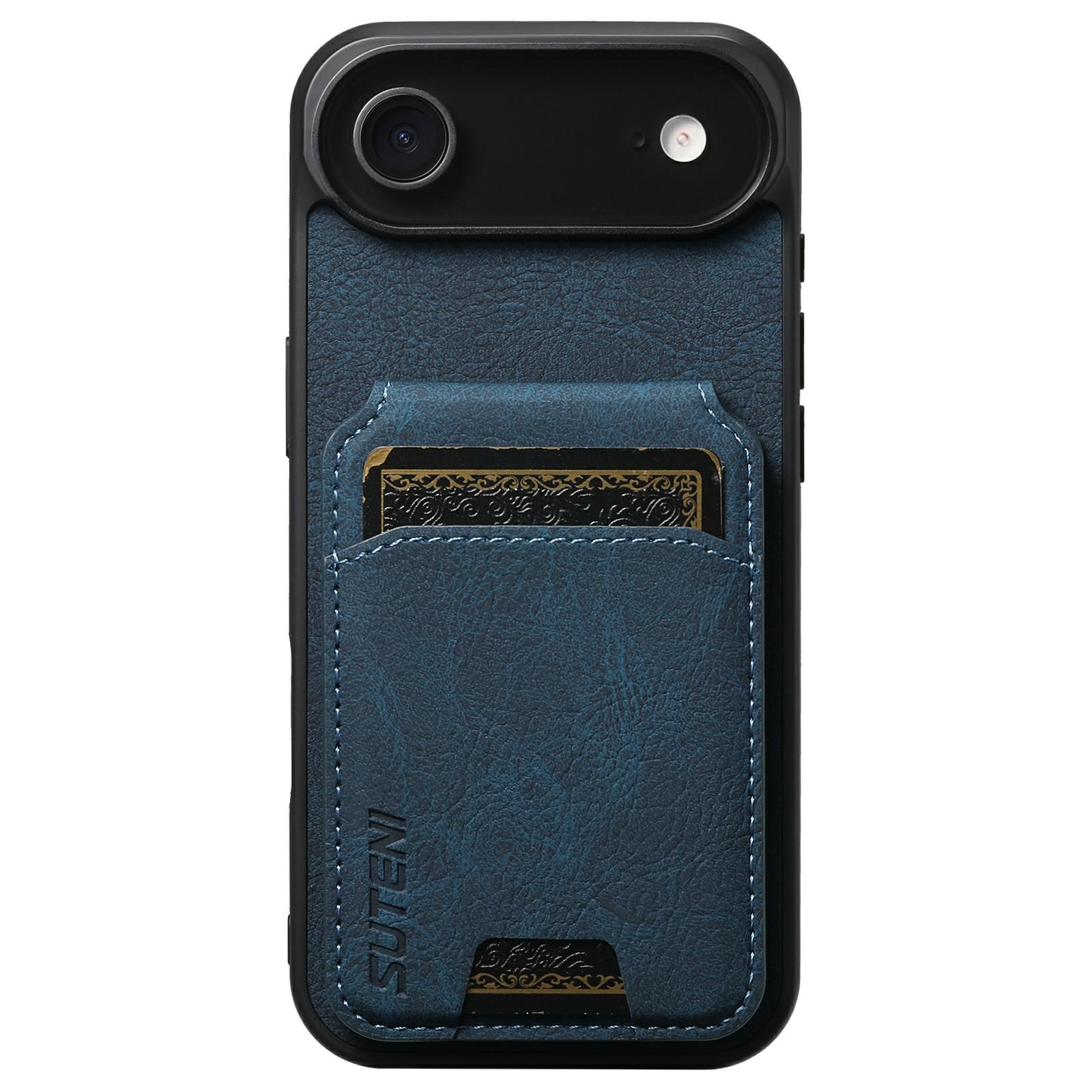 SUTENI H02 For iPhone Air Case Card Slots Kickstand Litchi Texture Leather + TPU Cover C