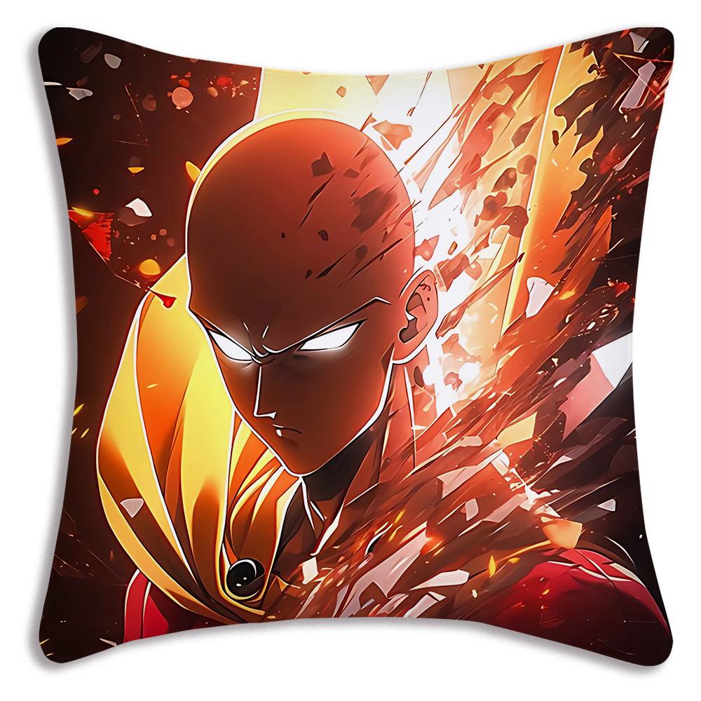 Anime For One P-Punch Mans Pillow Covers Cartoon Sofa Decorative Home Double-sided Printing Short Plush Cute Cushion Cover