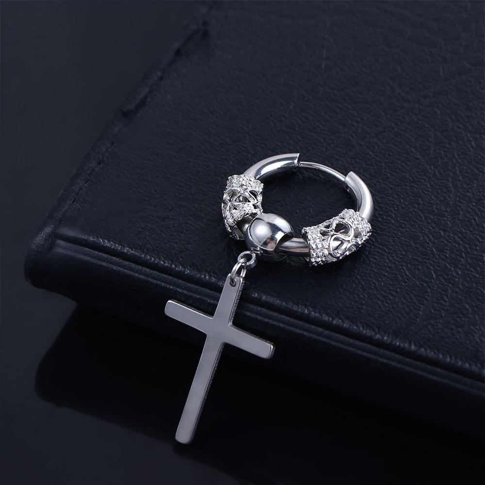 Round Stainless Steel Cross Ear Jewelry Men Hoop Earrings Korean Dangle Earrings Stud Earrings