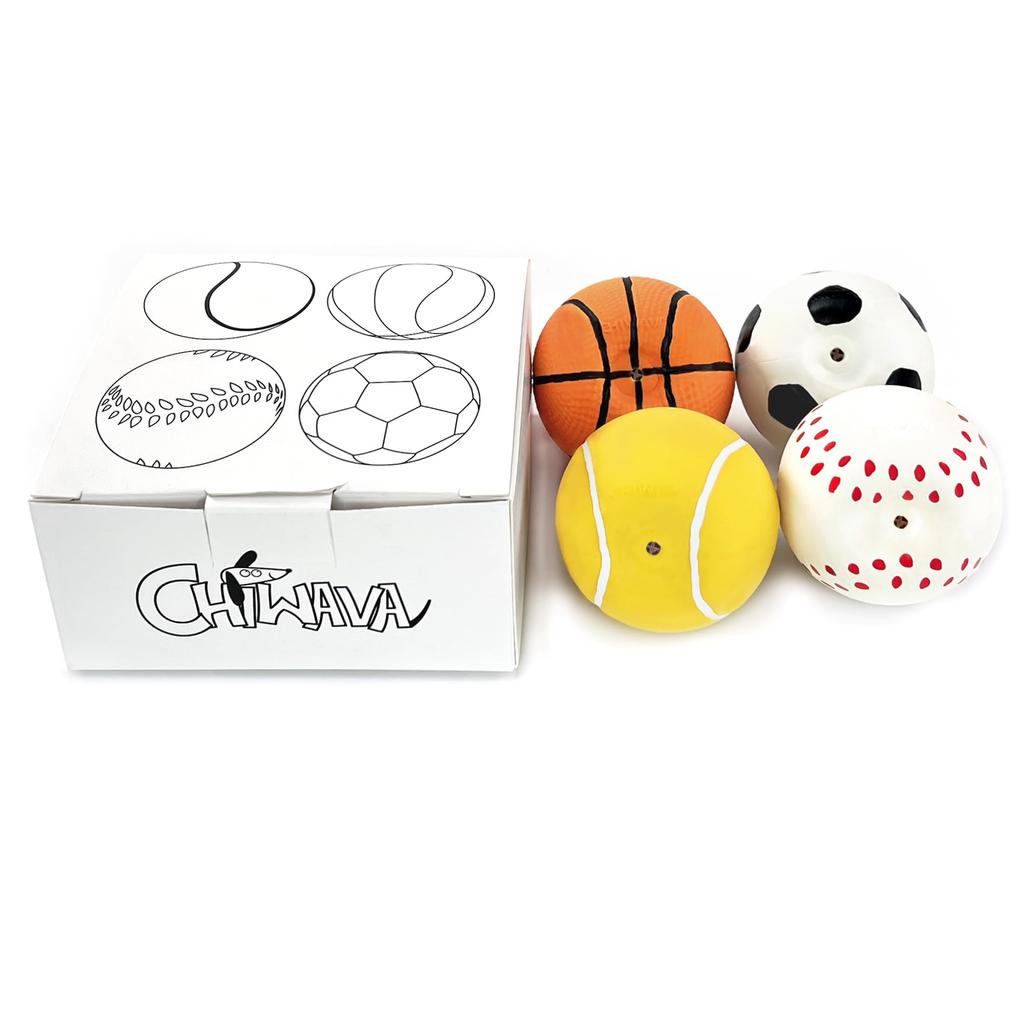 Chiwava 4 Stück 6cm Quietschender Latex Hundespielzeug Ballspielzeug Geeignet für Kleine Hunde und Welpen