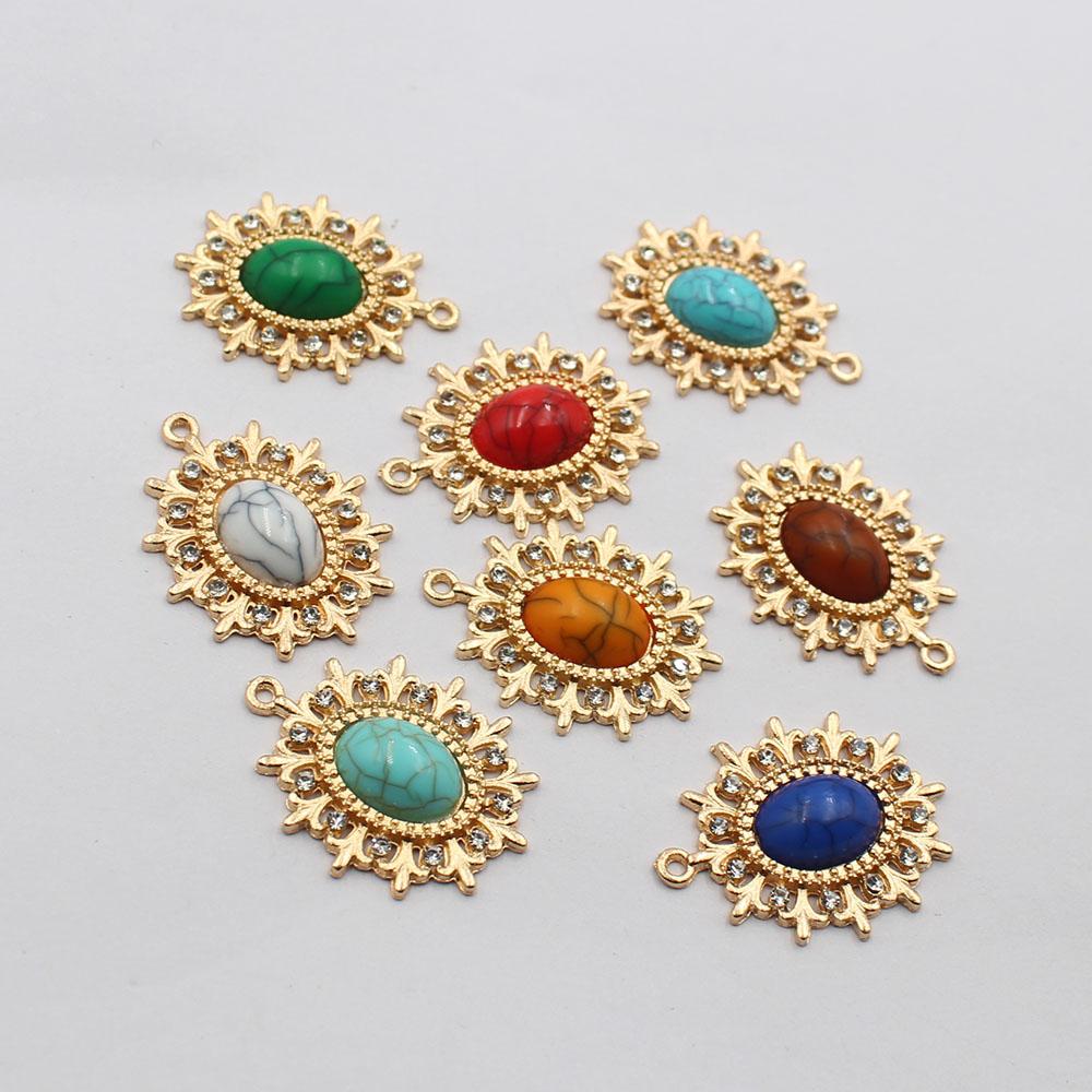 Factory direct sales of 8 pieces of 23 * 32mm oval flat bottomed turquoise pendant, suitable for DIY clothing necklace pendants