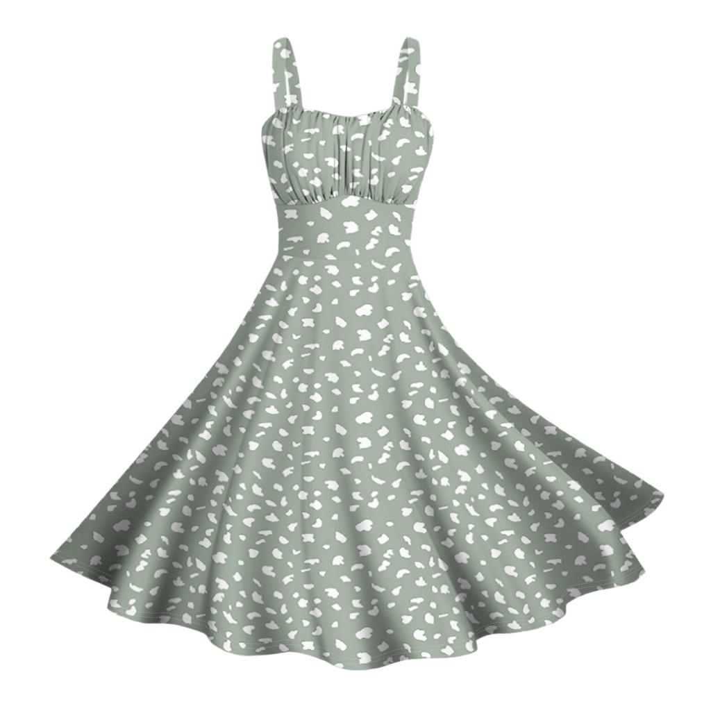 Damen Vintage Ärmellos Plissiert Patchwork Niedlich A-Linien Saum Blumendruck Kleider