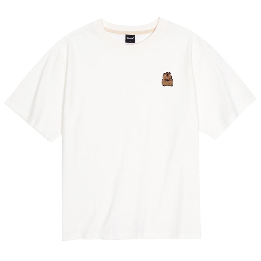 OKSTAR Cool Cotton Oversized Capybara Embroidered Short Sleeve Tee