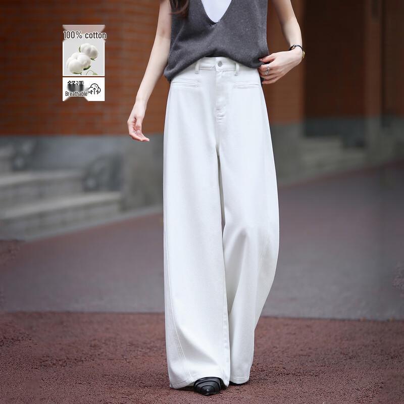 Demana Women s 100% Cotton Mid-High Waist Straight Wide Leg Jeans L