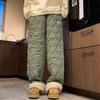 Yousheng Men Winter Fleece Pants Plush-lined Windproof Thermal Loose Pants Elastic Waist Wide Leg Cotton Trousers for Daily Wear Outdoor