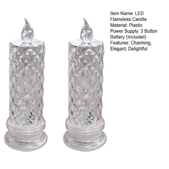 LED Faux Crystal Flameless Candles Battery Operated Flickering Fake Pillar Candles for Valentine's Day Anniversary Wedding Christmas Decoration