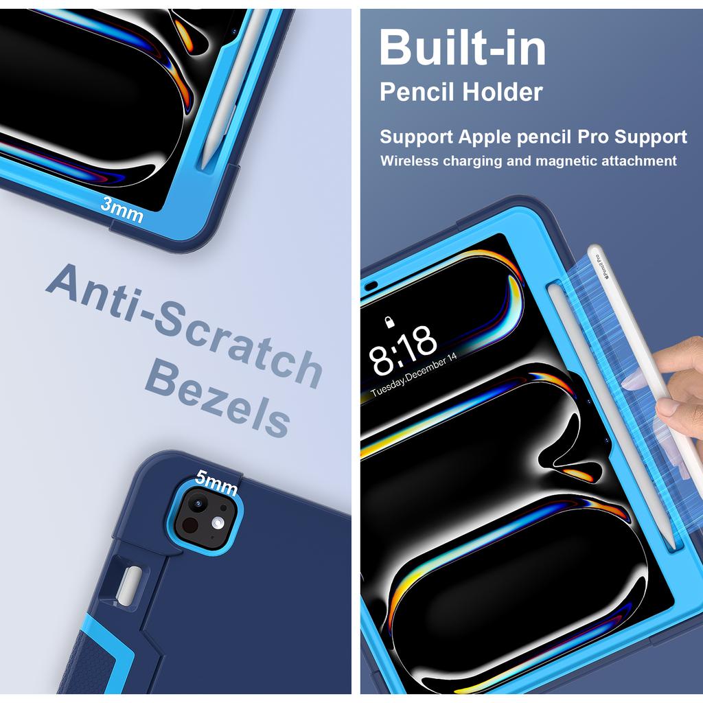 For iPad Pro 11 (2024) Case Robot Style Silicone+PC Tablet Cover with Kickstand