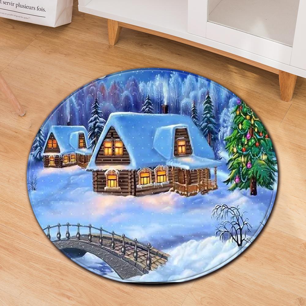 Christmas Festive Door Mat Household Non-Slip Round Floor Mat Living Room Coffee Table Bedroom Carpet