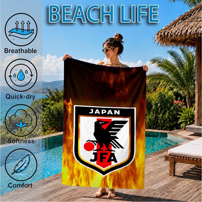 Japan Football Association Emblem Beach Towel, Quick-drying, Easy to Care for, Suitable for Both Fitness and Beach Vacations,Sports Essential