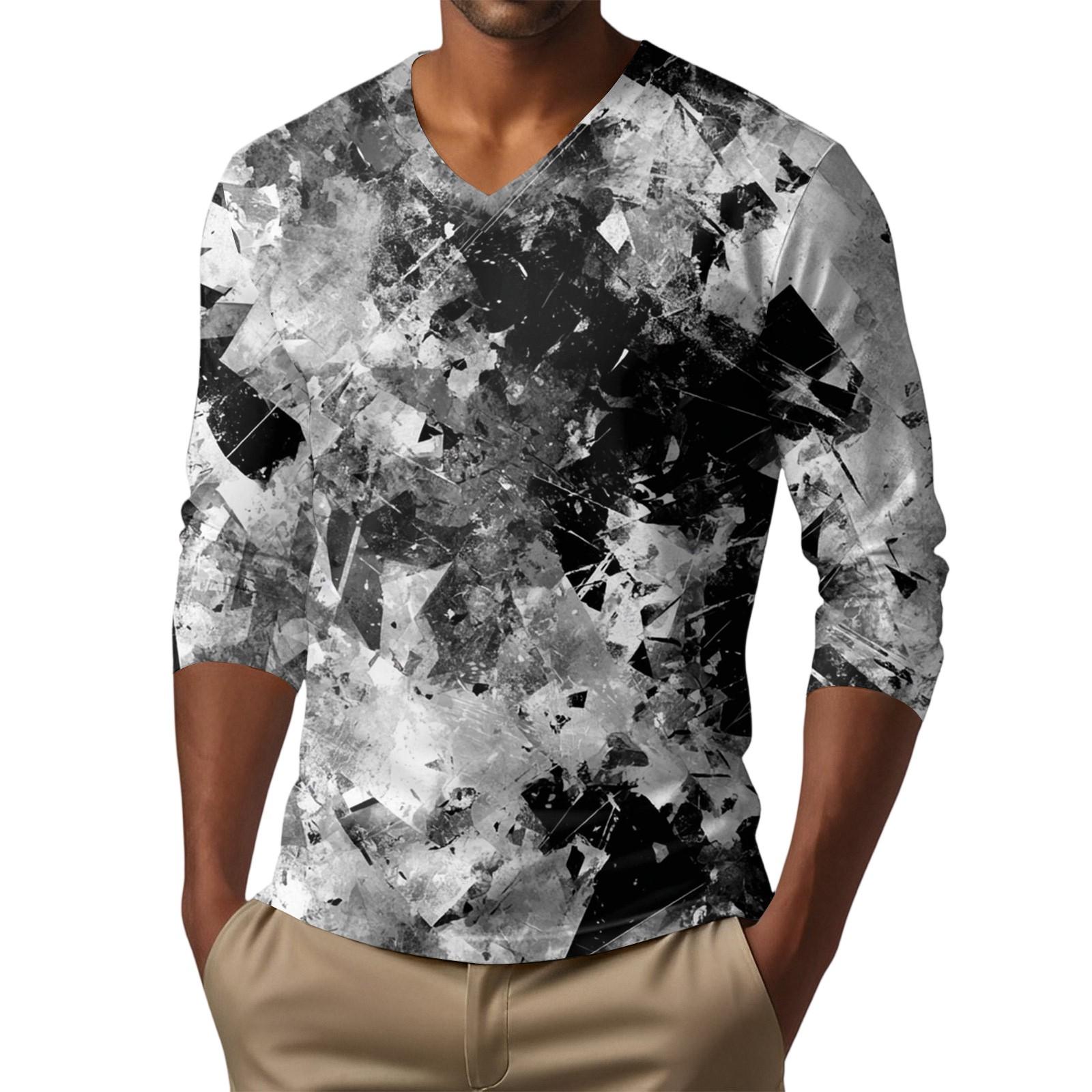 

Мужская футболка с V-образным вырезом, повседневная, модная, с принтом, с длинным рукавом L белый